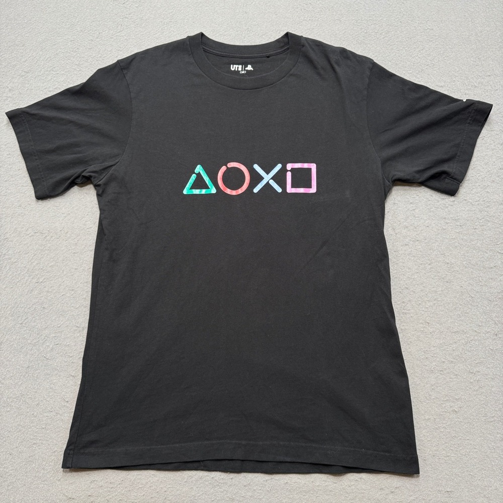 Uniqlo‎ PlayStation T-Shirt Men's Large Black Short Sleeve Cotton Gaming Retro